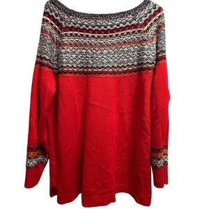 Maurice's Size 0‎ Red Knit Sweater Long Sleeve Patterned Pullover Acrylic XL